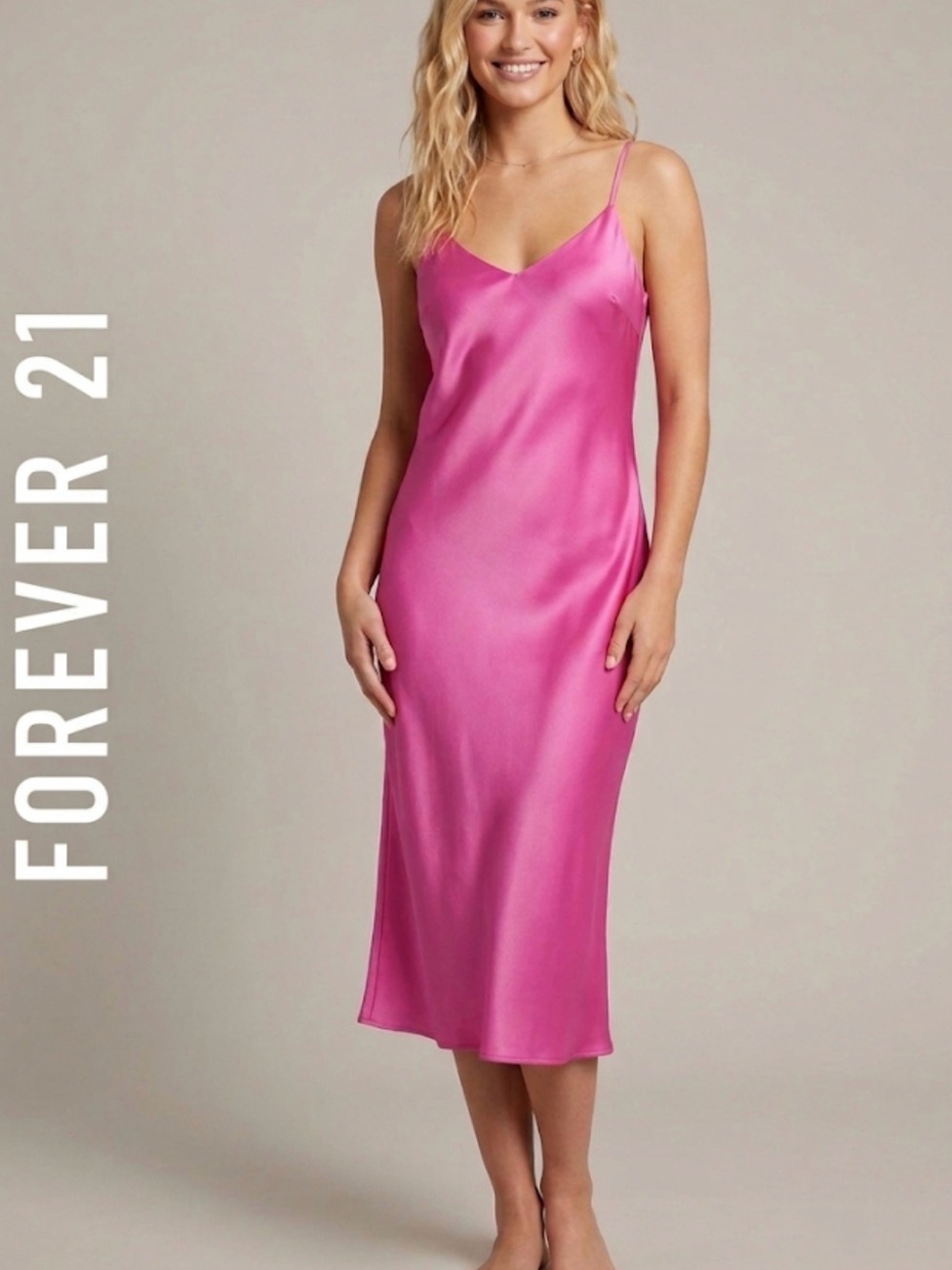 Forever 21 Pink Satin Dress Size M - Hot Pink Cocktail Party Mini Dress